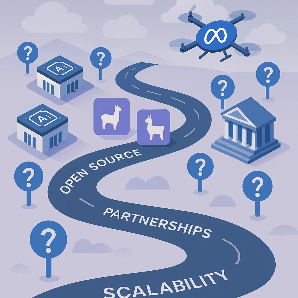 Meta AI roadmap illustration – open source, AGI milestones, and tech uncertainty