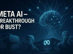 Meta AI vs Metaverse failure thumbnail - futuristic AI brain and broken VR
